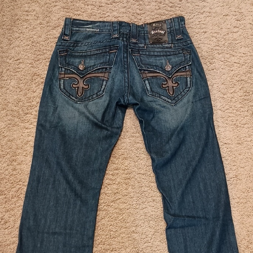 Rock Revival Blue Relaxed Jeans with Decorative Stitching